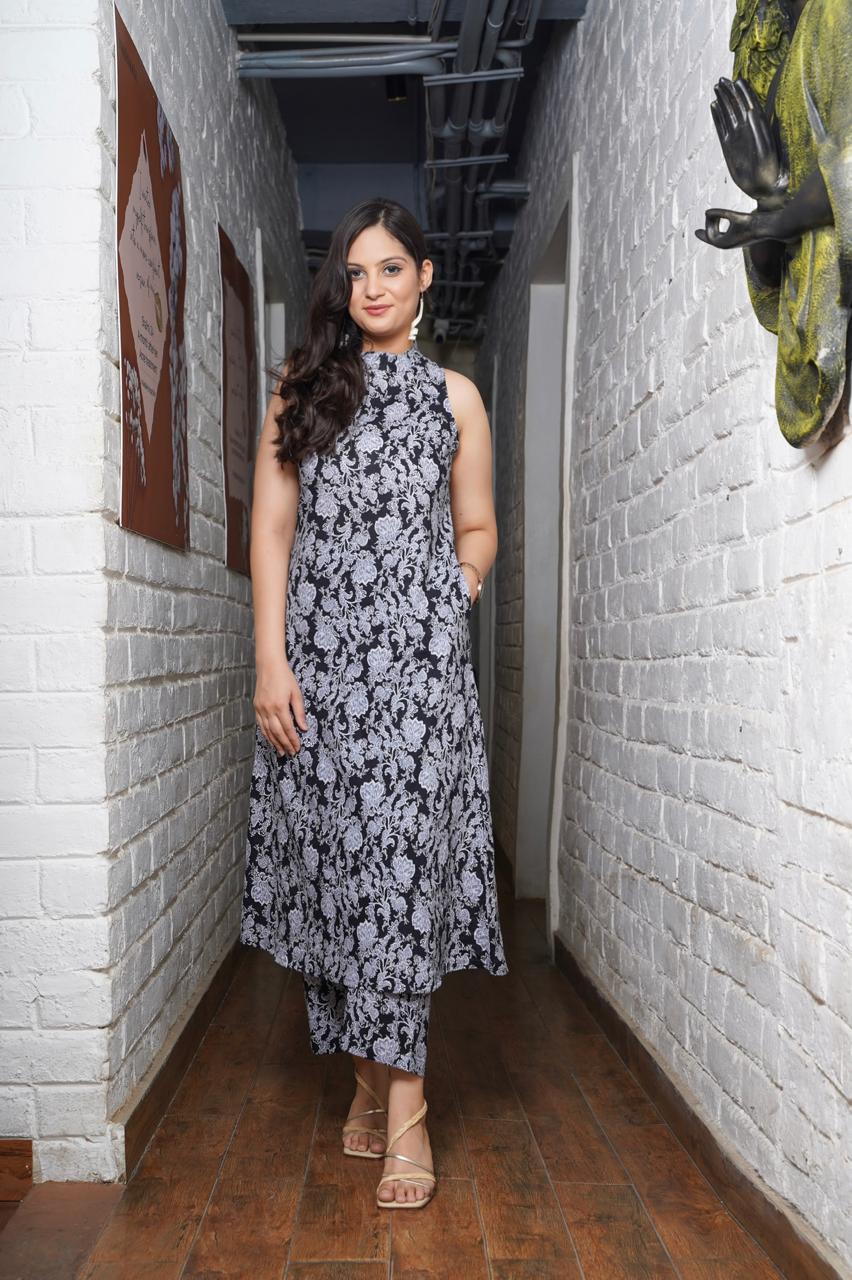 Beautiful Aline Cotton Kurta Set | Cotton Palazzo & Mega Sleeves