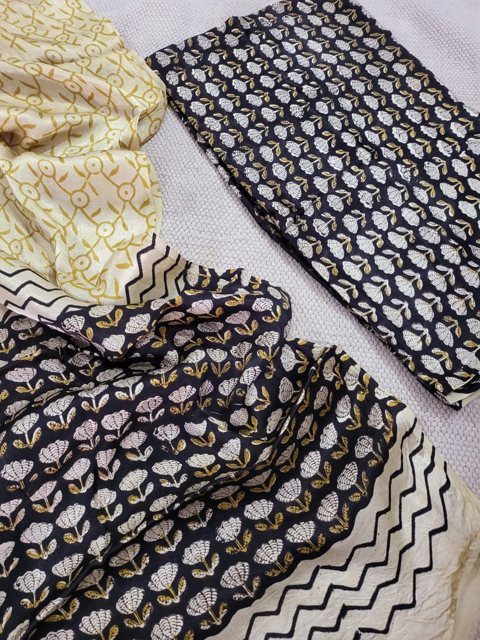 Vanaspati Natural Vegetable Dye Modal Silk Suit (Ajrakh Print)