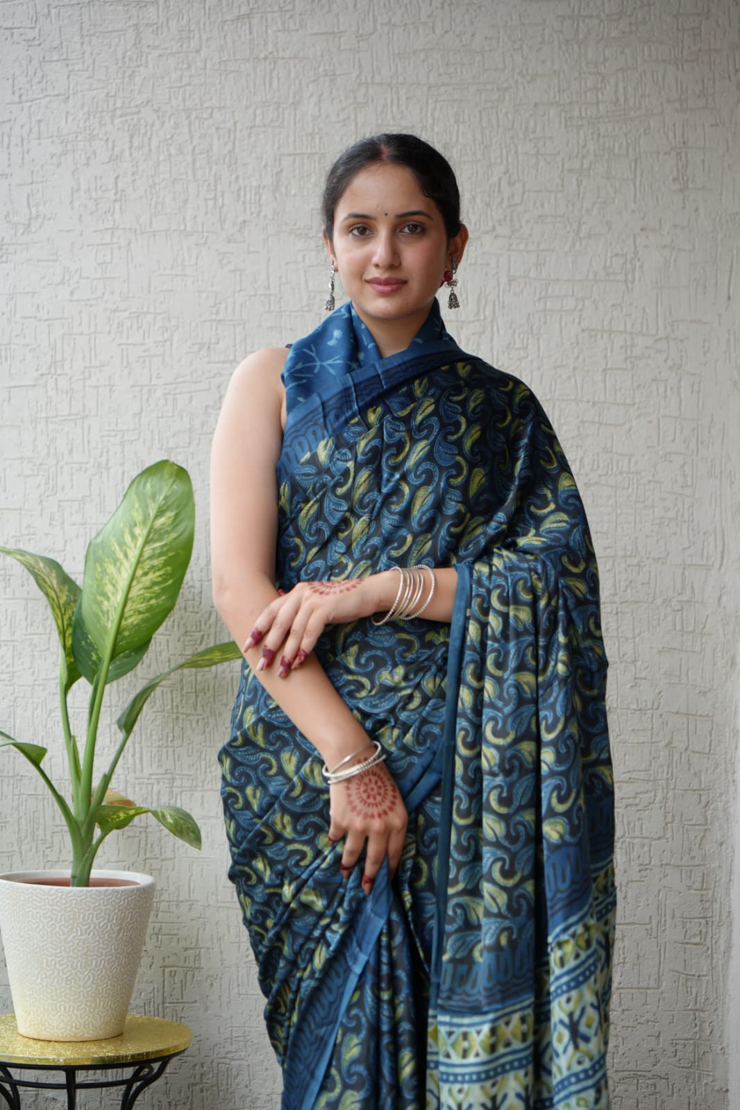 Exclusive Natural-Dye Ajrakh Vanaspati Pure Modal Silk Saree + Printed Blouse