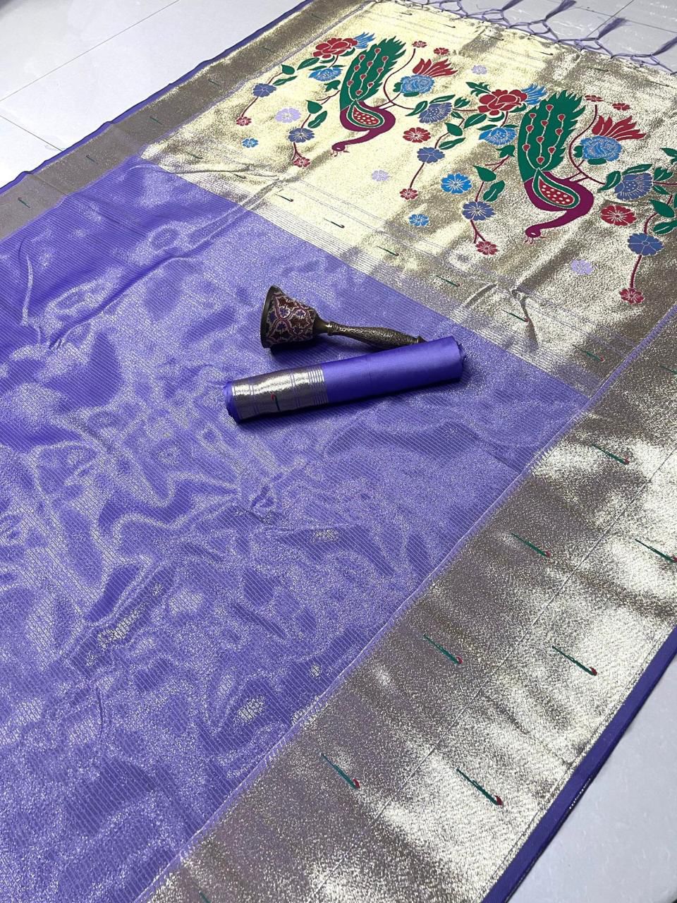 Pure Soft Zari Kanchivaram Tissue Paithani Silk Saree