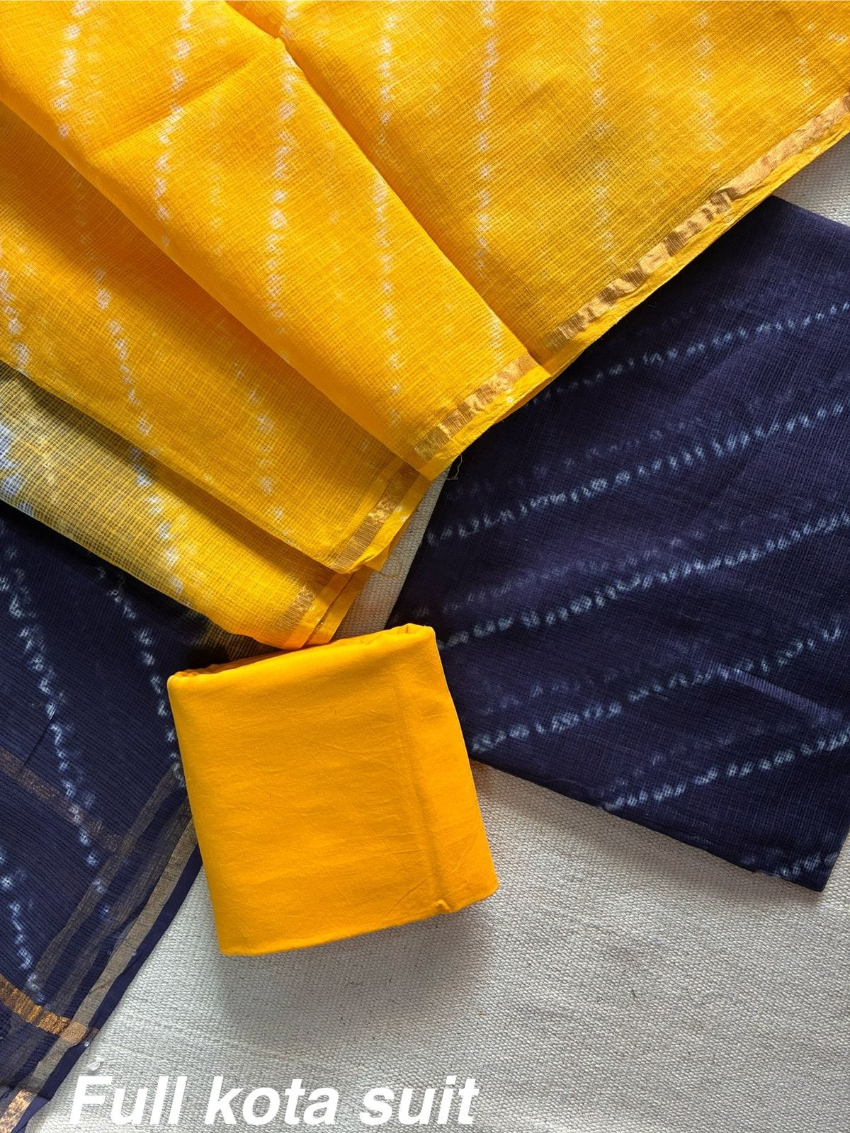 Premium Pure Full Kota Doria Suit | Hand Block Printed Silk Cotton Set