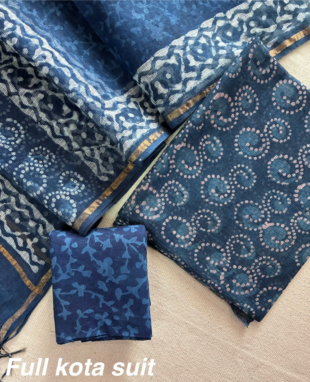 Premium Pure Full Kota Doria Suit | Hand Block Printed Silk Cotton Set