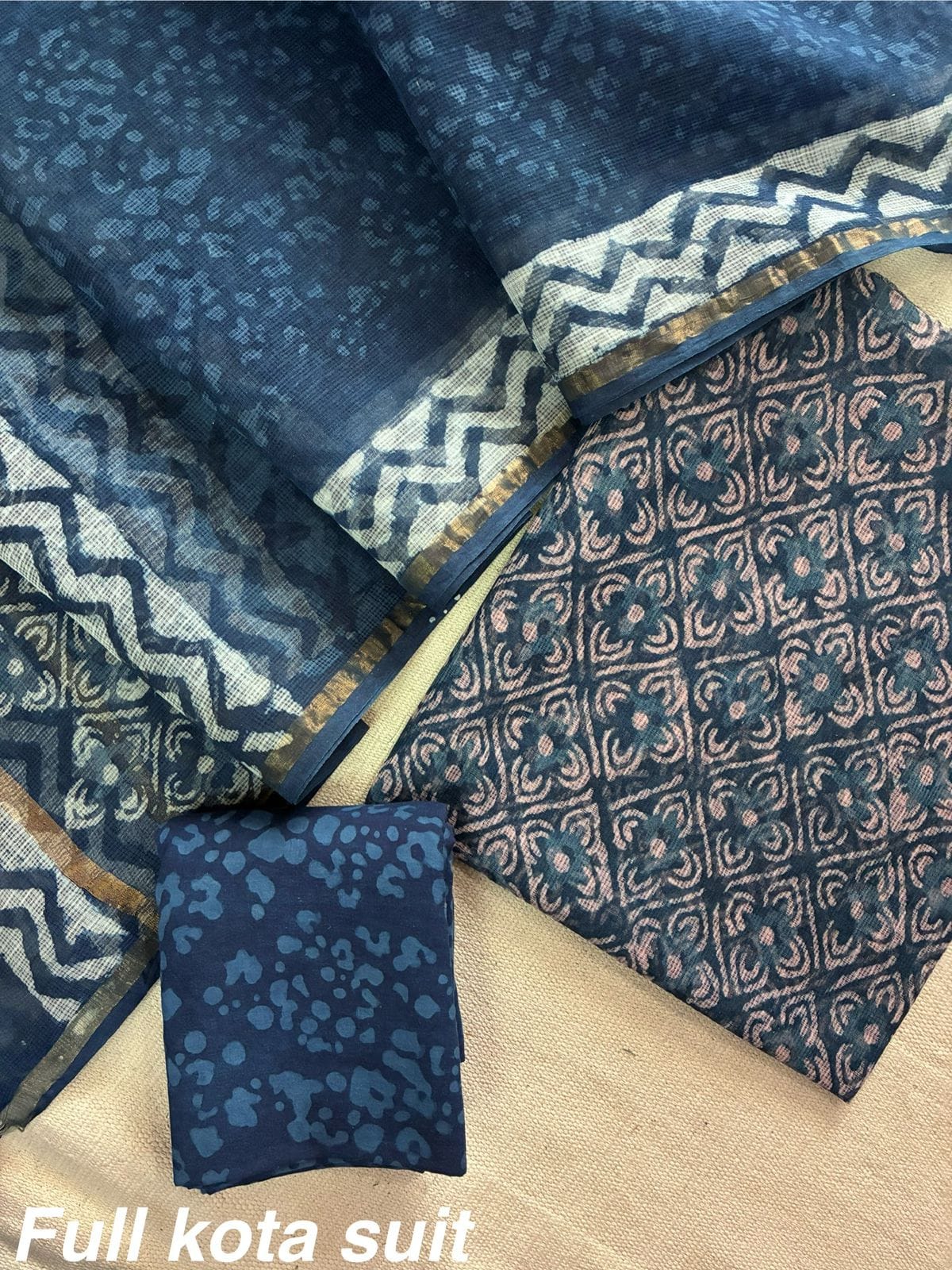 Premium Pure Full Kota Doria Suit | Hand Block Printed Silk Cotton Set