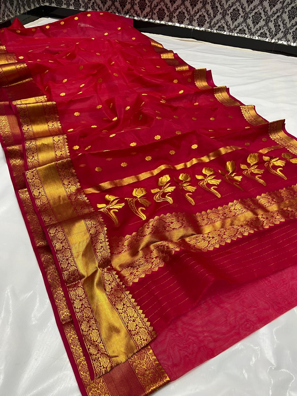 Nakshi Border Katan Silk Saree with Jhad Palla