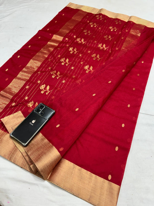 Chanderi Jhad Palla Katan Silk Saree with Ghana Golden Zari Buti