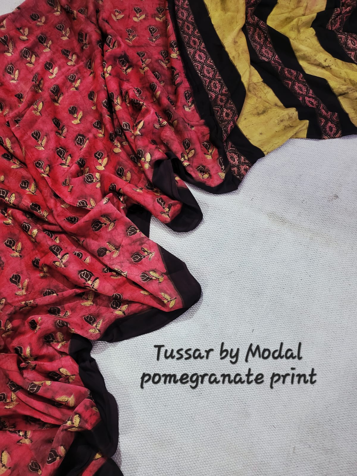 Premium Tussar by Modal Silk Saree with Vanaspati Pomegranate Print
