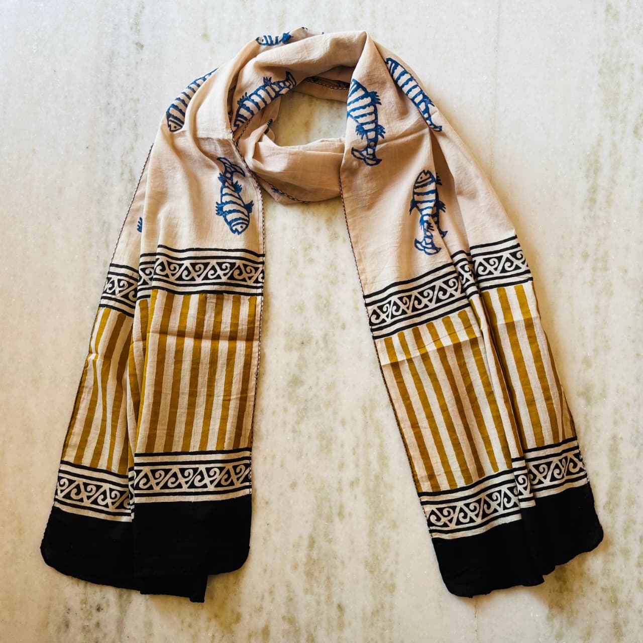 Pure Hand Block Printed Cotton Stole (2 m × 22 in)