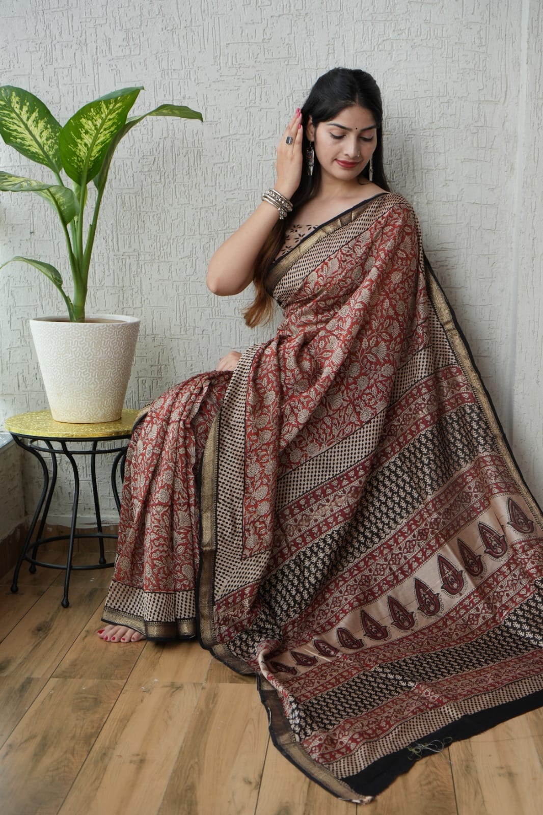 Exclusive Maheshwari Silk Saree | Hand Block & Traditional Bagru Prints