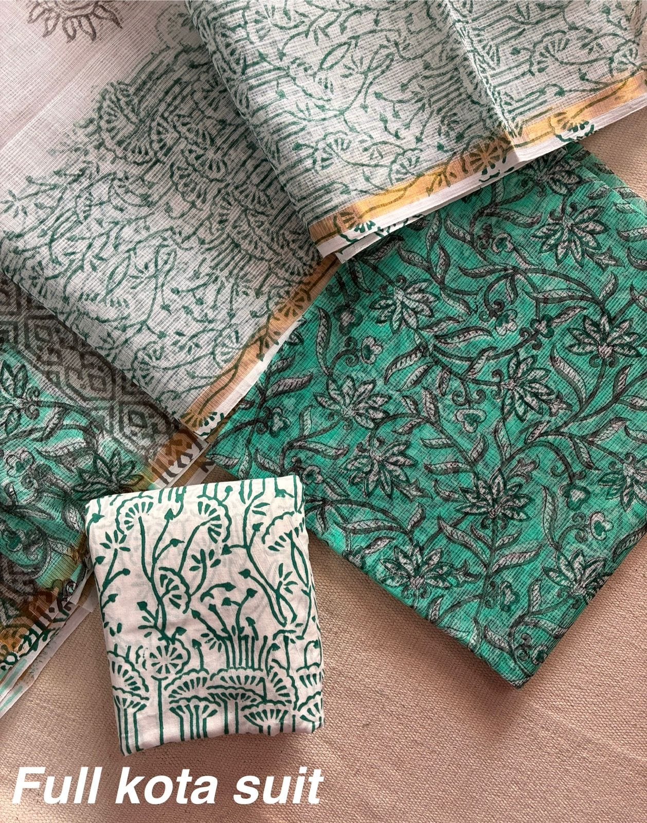 Premium Pure Full Kota Doria Suit | Hand Block Printed Silk Cotton Set