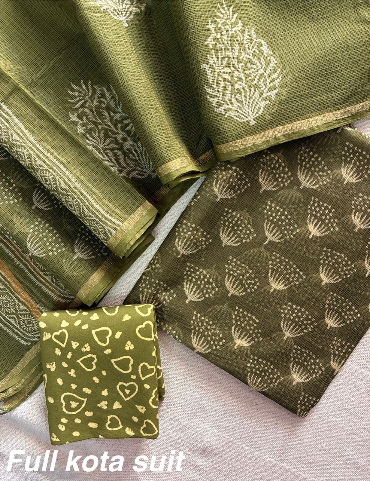 Premium Pure Full Kota Doria Suit | Hand Block Printed Silk Cotton Set