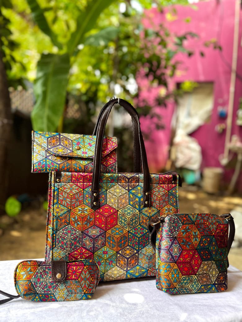 4-in-1 Combo Tote Bag Set with Hand Block Print