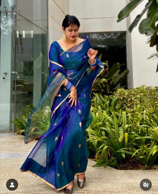 Pure Chanderi Handloom Katan Organza Silk Saree – Elegant Traditional Wear