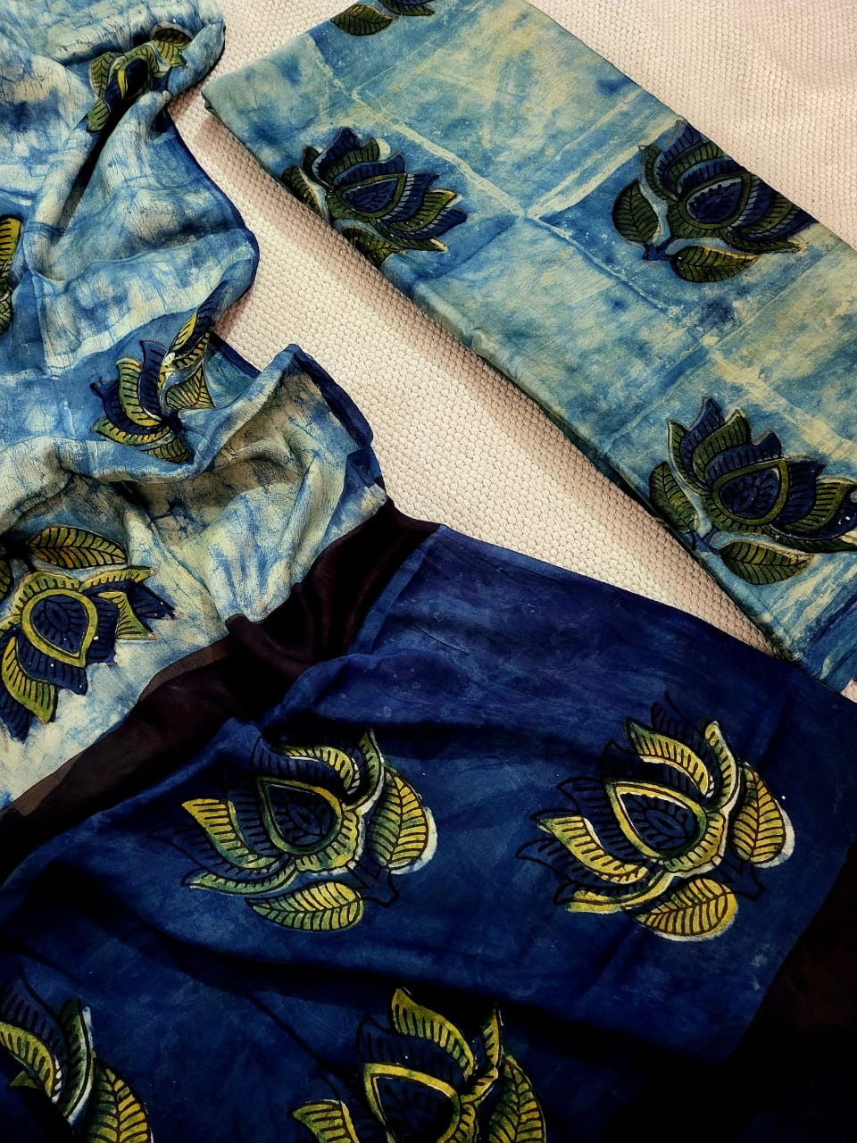 Vanaspati Natural Vegetable Dye Modal Silk Suit (Ajrakh Print)