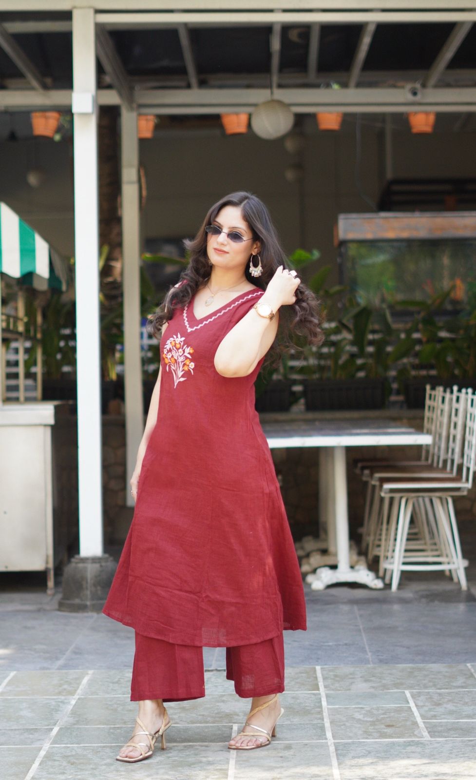 Beautiful Aline Cotton Kurta Set | Cotton Palazzo & Mega Sleeves
