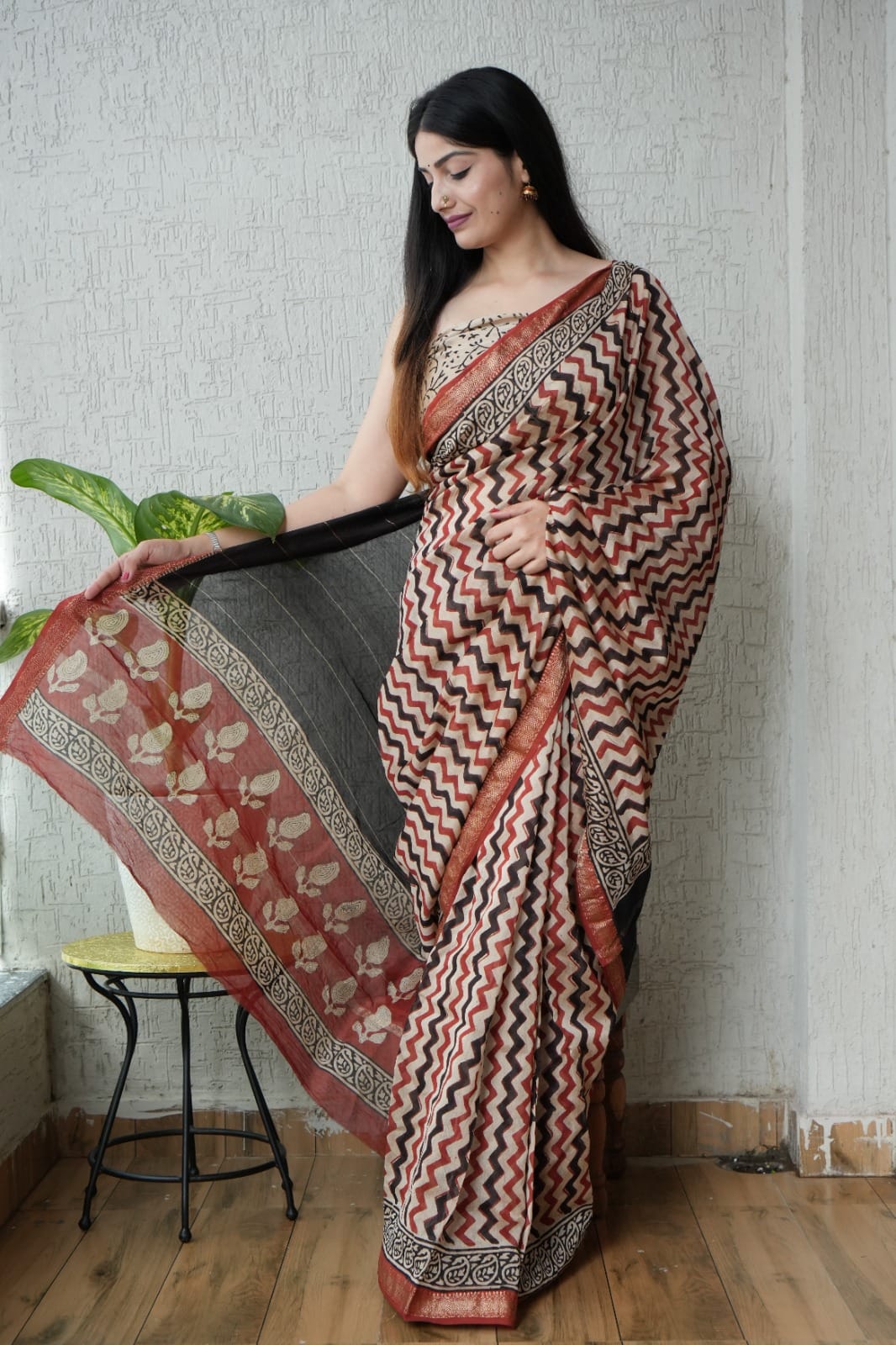 Exclusive Maheshwari Silk Saree | Hand Block & Traditional Bagru Prints