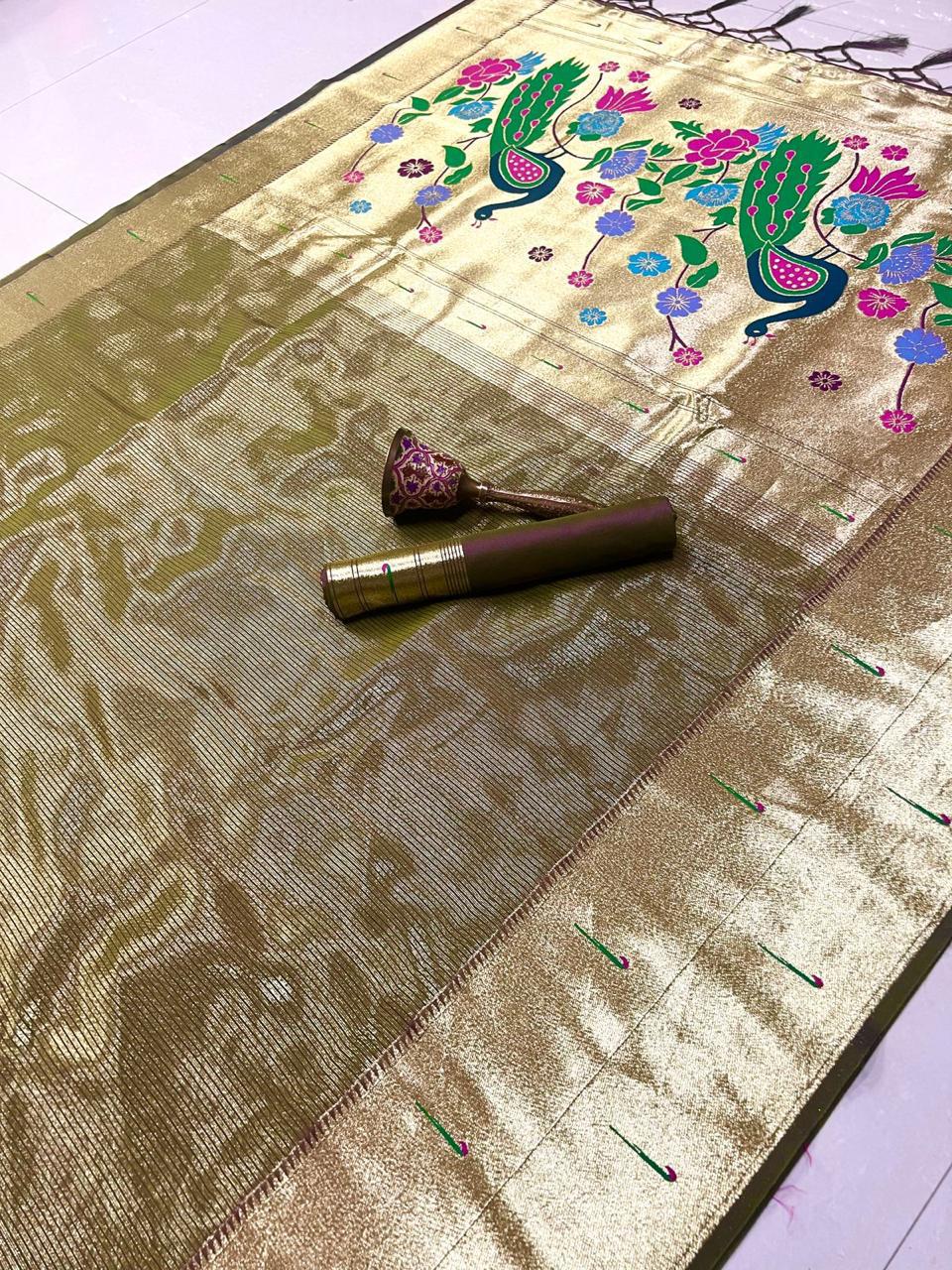 Pure Soft Zari Kanchivaram Tissue Paithani Silk Saree