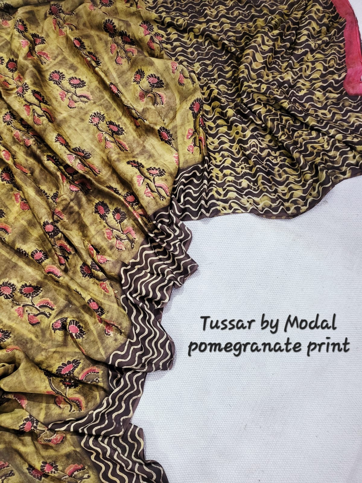Premium Tussar by Modal Silk Saree with Vanaspati Pomegranate Print