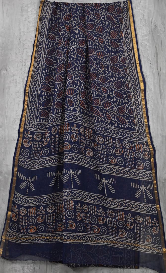 Kota Doriya Hand Block Printed Saree with Blouse (Natural Dye)