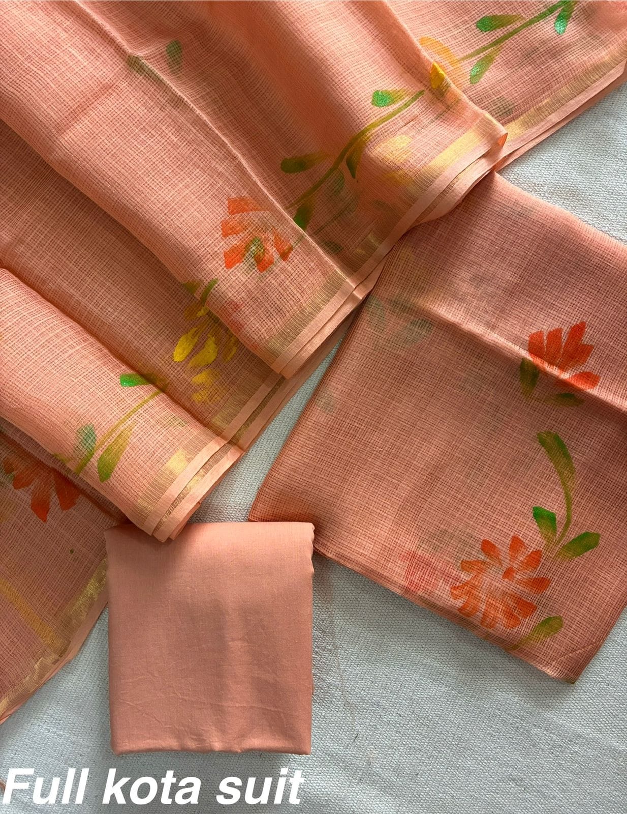 Premium Pure Full Kota Doria Suit | Hand Block Printed Silk Cotton Set