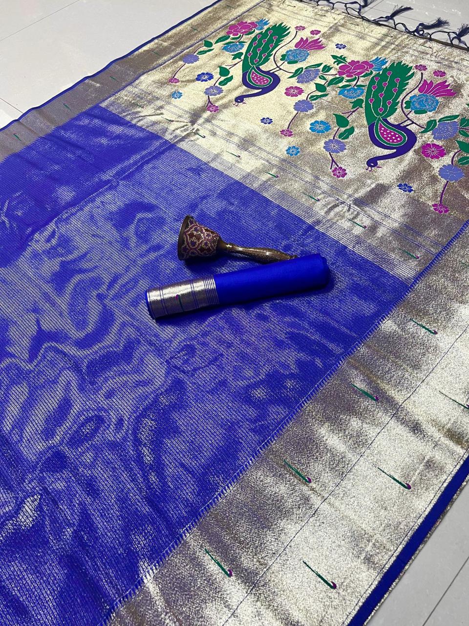 Pure Soft Zari Kanchivaram Tissue Paithani Silk Saree