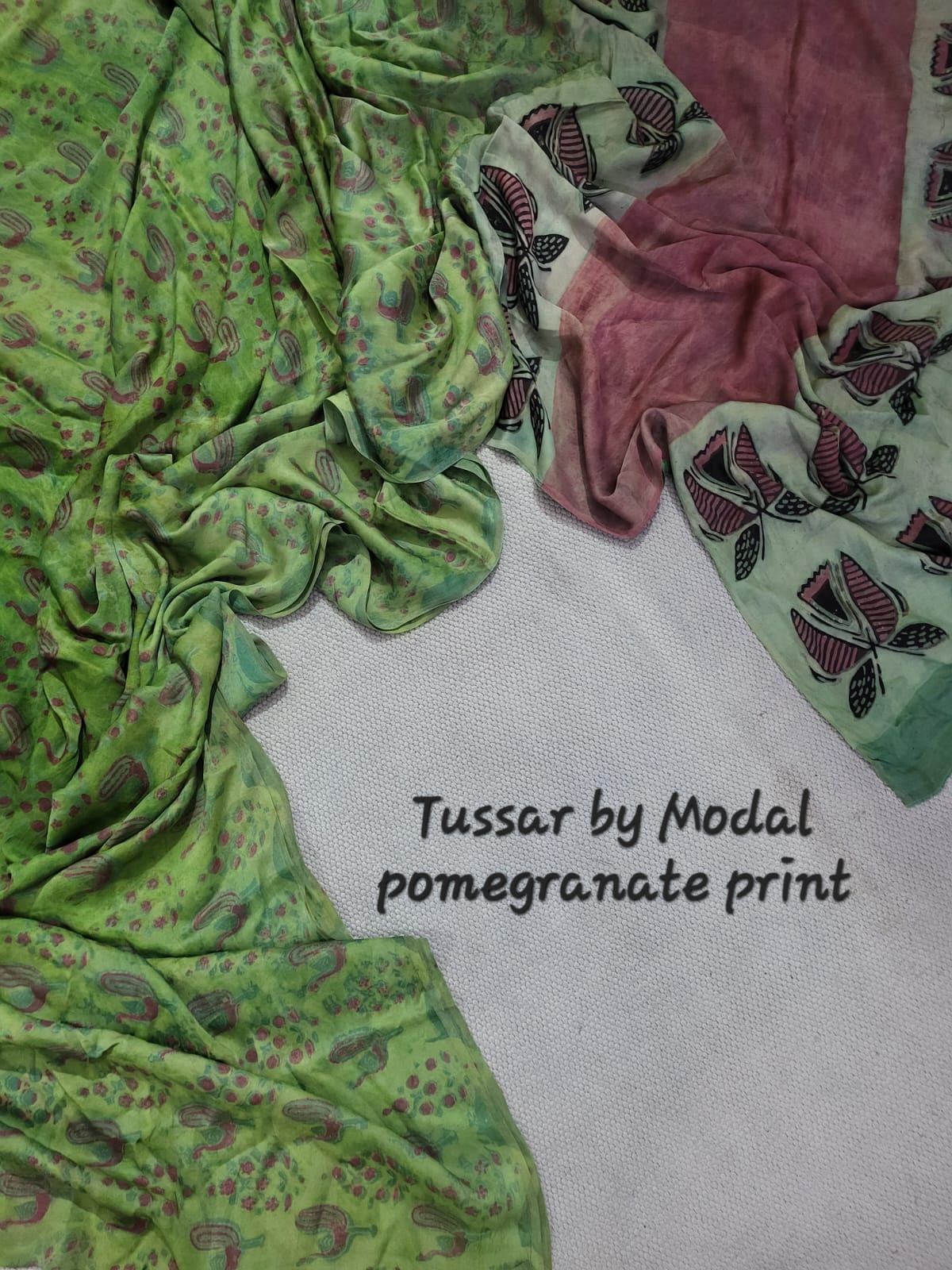 Premium Tussar by Modal Silk Saree with Vanaspati Pomegranate Print