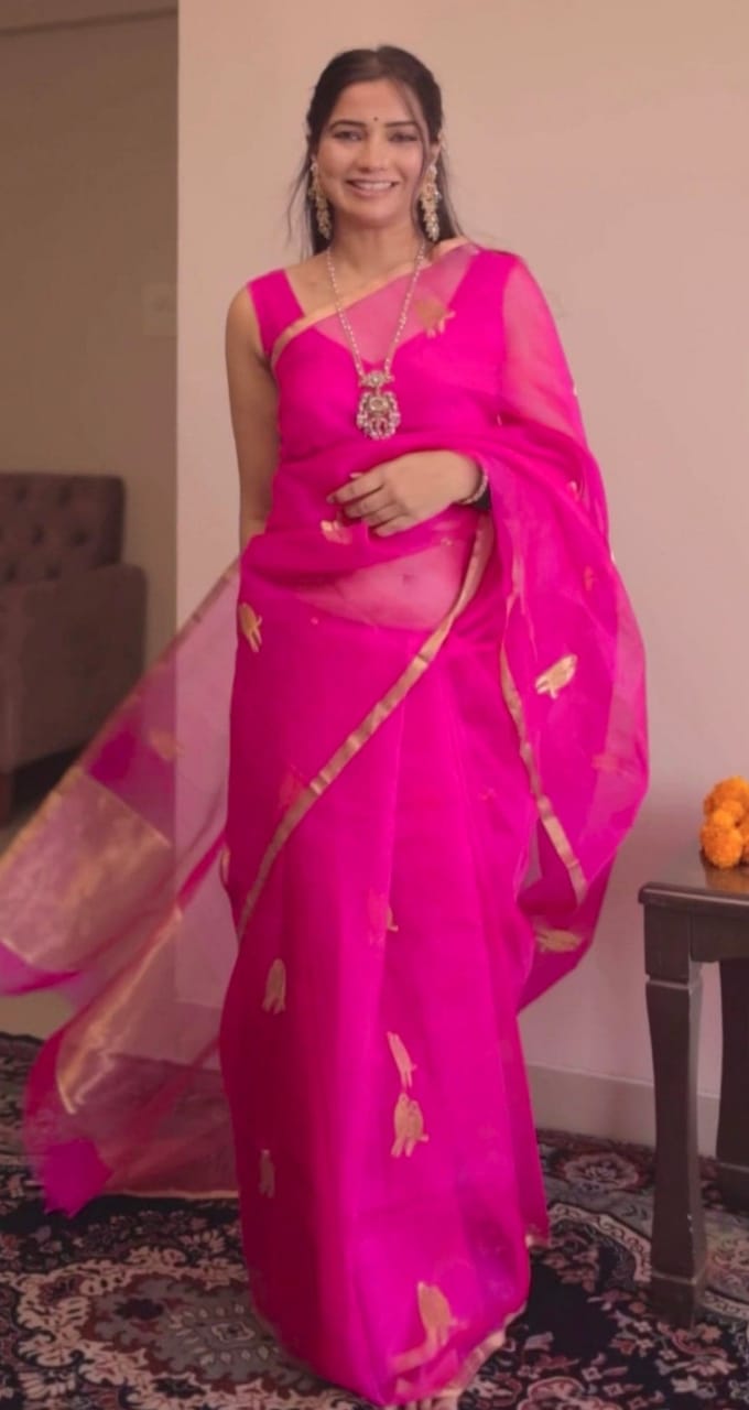 Piping Border Katan Organza Silk Saree