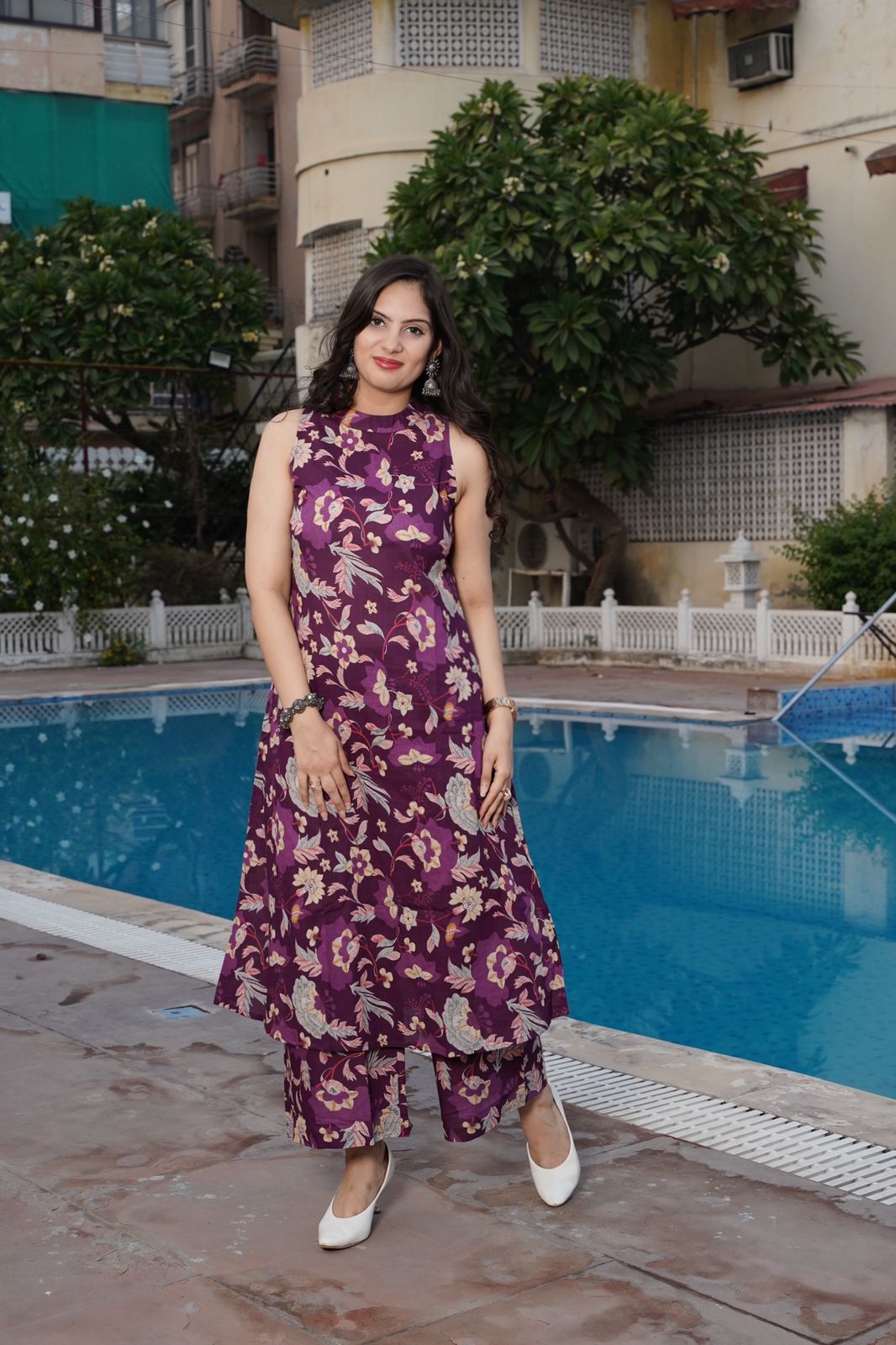 Beautiful Aline Cotton Kurta Set | Cotton Palazzo & Mega Sleeves