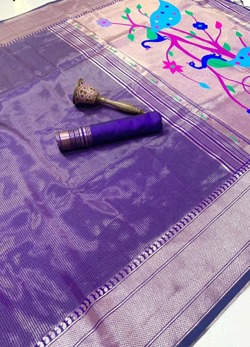 Pure Soft Zari Kanchivaram Tissue Paithani Silk Saree