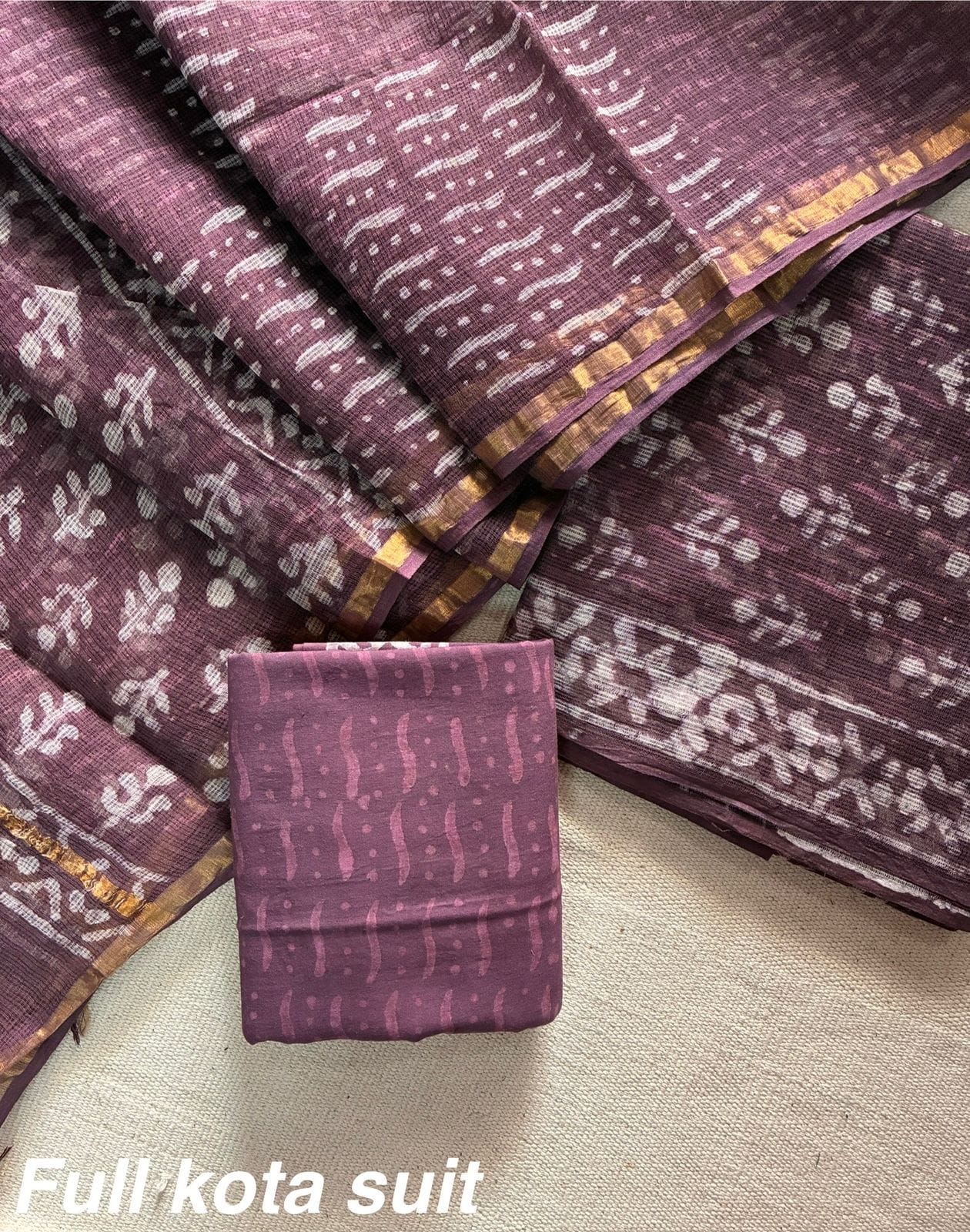 Premium Pure Full Kota Doria Suit | Hand Block Printed Silk Cotton Set