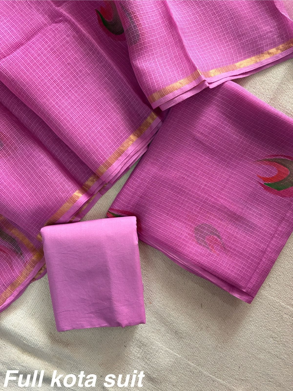 Premium Pure Full Kota Doria Suit | Hand Block Printed Silk Cotton Set
