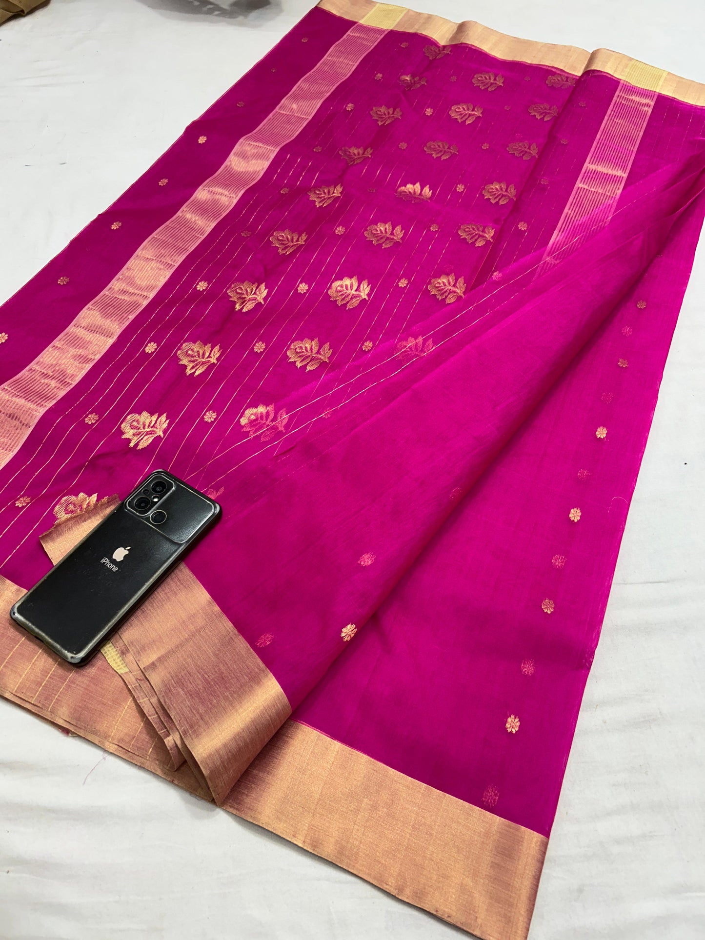 Chanderi Jhad Palla Katan Silk Saree with Ghana Golden Zari Buti