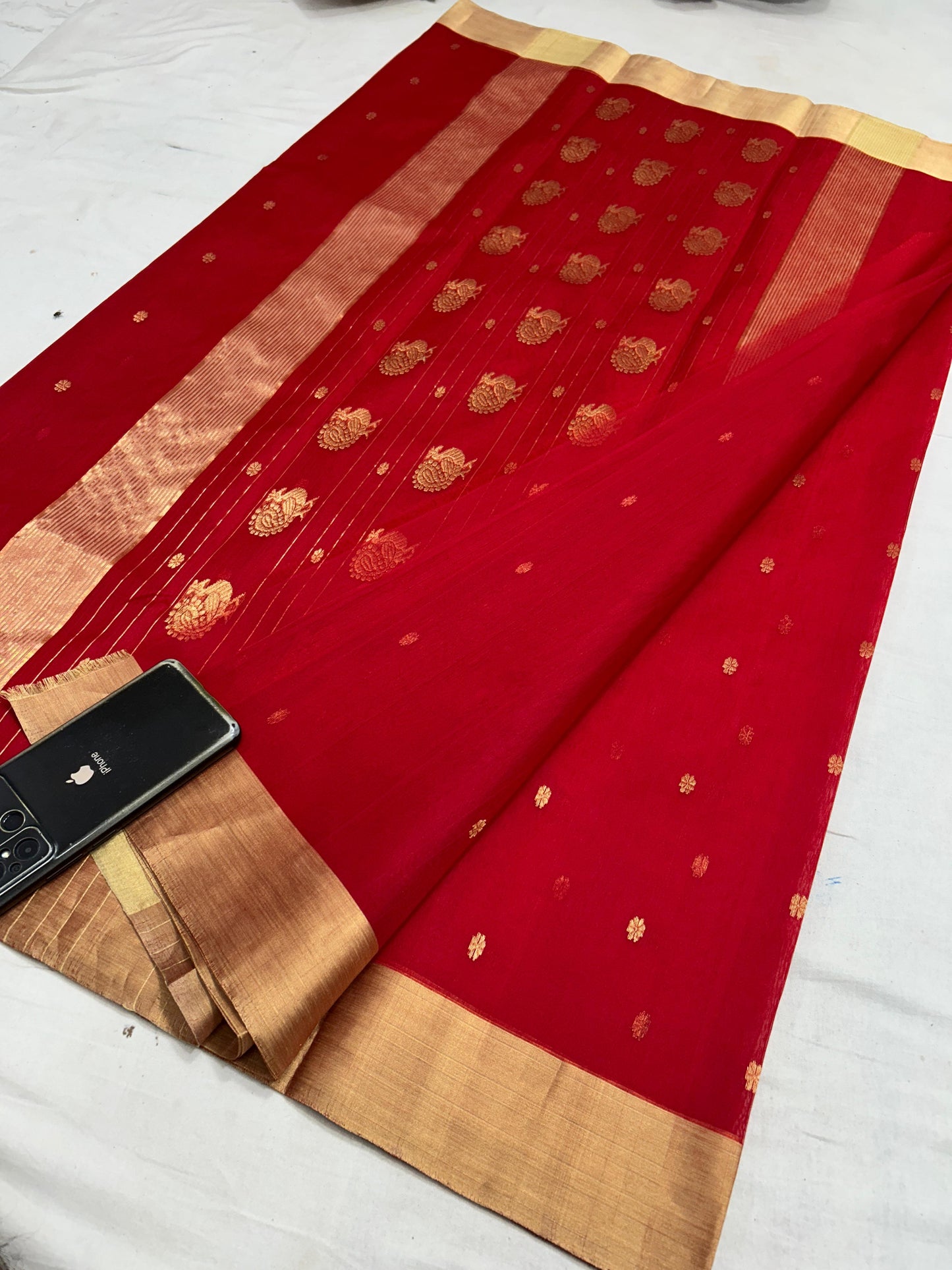 Chanderi Jhad Palla Katan Silk Saree with Ghana Golden Zari Buti