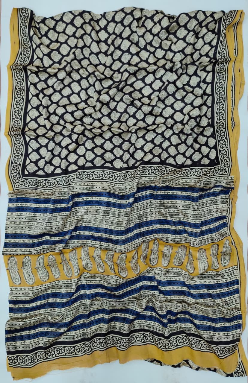 Premium Natural Ajrakh Hand Block Printed Modal Silk Saree