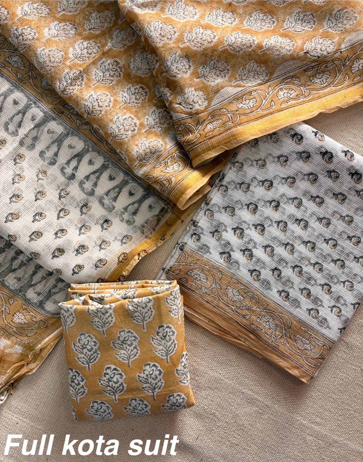 Premium Pure Full Kota Doria Suit | Hand Block Printed Silk Cotton Set