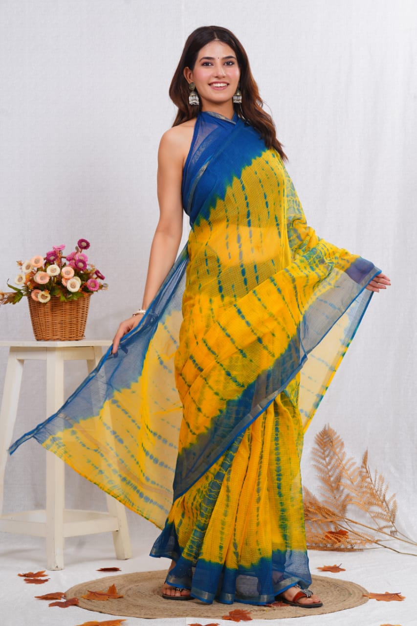 Kota Doriya Hand Block Printed Saree with Blouse (Natural Dye)