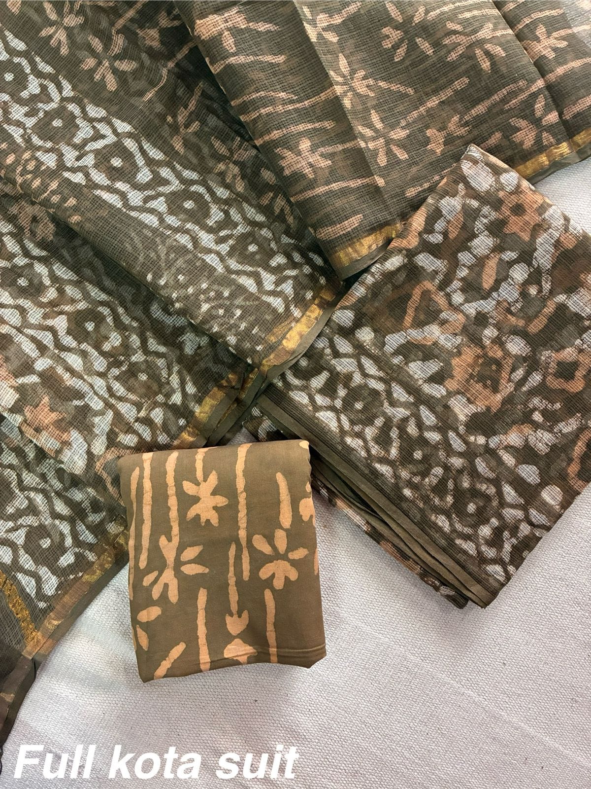 Premium Pure Full Kota Doria Suit | Hand Block Printed Silk Cotton Set