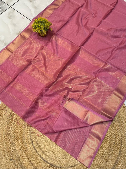 Exclusive Pure Handwoven Maheshwari Silk Saree with Golden Jari Chek Motifs
