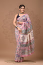 Hand Block Printed Bagru Pure Chanderi Saree with Blouse Piece