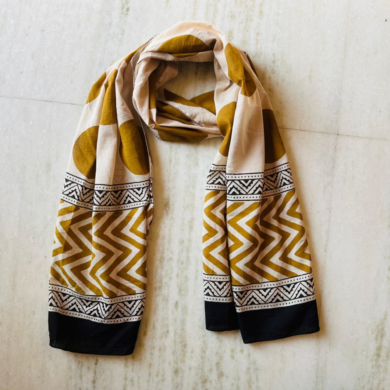 Pure Hand Block Printed Cotton Stole (2 m × 22 in)