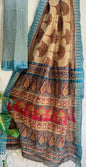 Hand Block Printed Cotton Silk Saree with Temple Border (Ajrakh & Dabu)