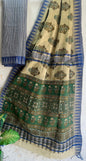 Hand Block Printed Cotton Silk Saree with Temple Border (Ajrakh & Dabu)