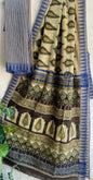 Hand Block Printed Cotton Silk Saree with Temple Border (Ajrakh & Dabu)
