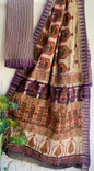Hand Block Printed Cotton Silk Saree with Temple Border (Ajrakh & Dabu)