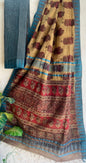 Hand Block Printed Cotton Silk Saree with Temple Border (Ajrakh & Dabu)