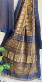 Hand Block Printed Cotton Silk Saree with Temple Border (Ajrakh & Dabu)