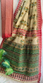 Hand Block Printed Cotton Silk Saree with Temple Border (Ajrakh & Dabu)