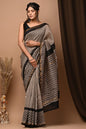 Hand Block Printed Bagru Pure Chanderi Saree with Blouse Piece