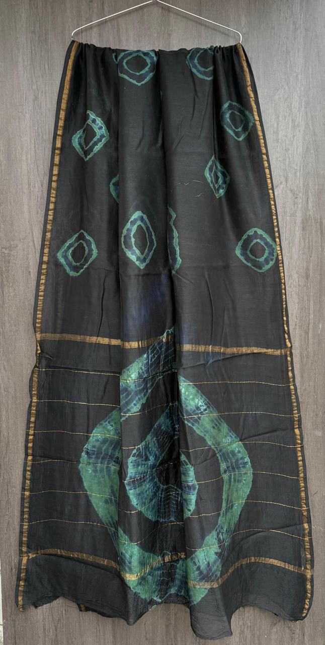 Hand Block Printed Bagru Pure Chanderi Saree with Blouse Piece