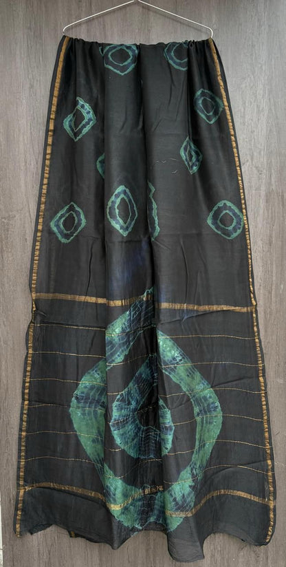 Hand Block Printed Bagru Pure Chanderi Saree with Blouse Piece