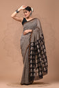 Hand Block Printed Bagru Pure Chanderi Saree with Blouse Piece